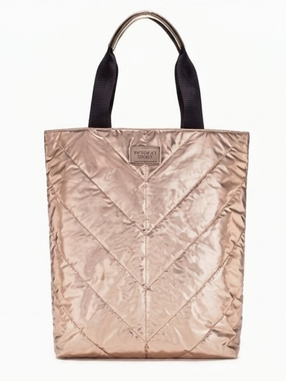 Victorias Secret Limited Edition Rose Gold Puffer Tote Bag Quilted Metallic VS